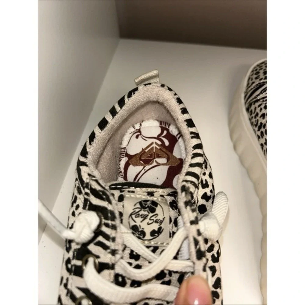 Roxy Sheilahh Platform Sneakers Women's Size 5.5Black White Leopard Animal Print